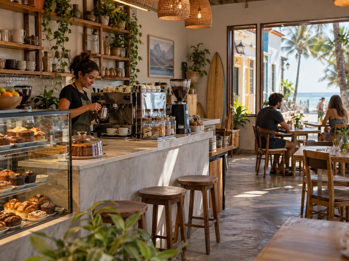 Imagem editorial ilustrativa de uma cafeteria